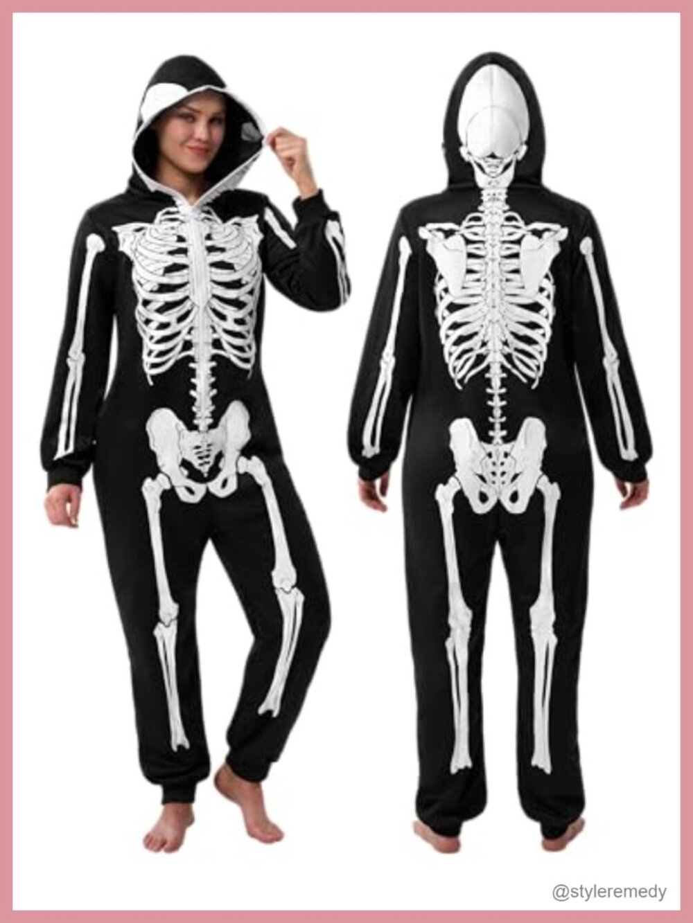Adult Skeleton Costume Jumpsuit Halloween Cosplay Dress Up Party Zip Front